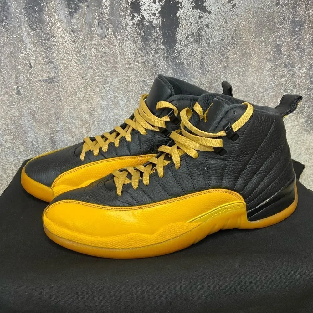 Air Jordan 12 Retro University Black Yellow Sneakers Size 12
